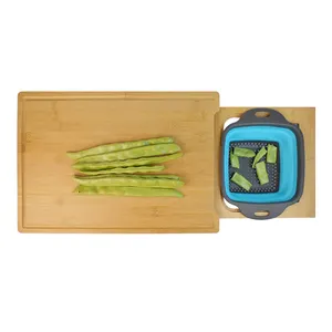 Expandable Bamboo Cutting Chopping Board Over The Sink Cutting Board For Kitchen With Silicone Containers And Drain Basket