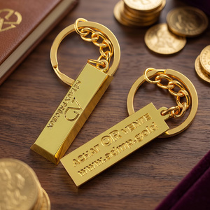 Llavero con Logotipo Personalizado de Fábrica, Metal, Aleación de Zinc, Logotipo Grabado en 3D, Chapado en Oro, Forma de Barra Rectangular, Venta al Por Mayor - Product Image 1