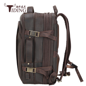 Tiding Men's Genuine Leather <b>Backpack</b> 15.6 Inch Laptop Compartment Dark <b>Brown</b> Travel Bag - Product Image 2
