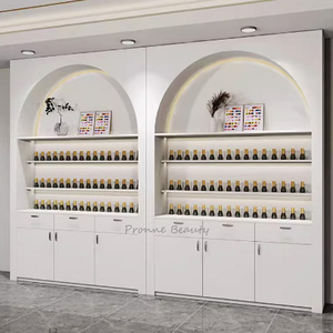Espositore per Smalti in Legno Bianco Lucido su Misura, Moderno con LED Integrati e Cassetto Portaoggetti per Saloni di Bellezza - Product Image 6