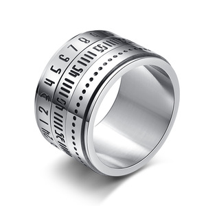 Cross-border yunnique popular jewelry, time scale <b>titanium</b> steel <b>ring</b> for men, niche and unique hip-hop oversized i - Product Image 5