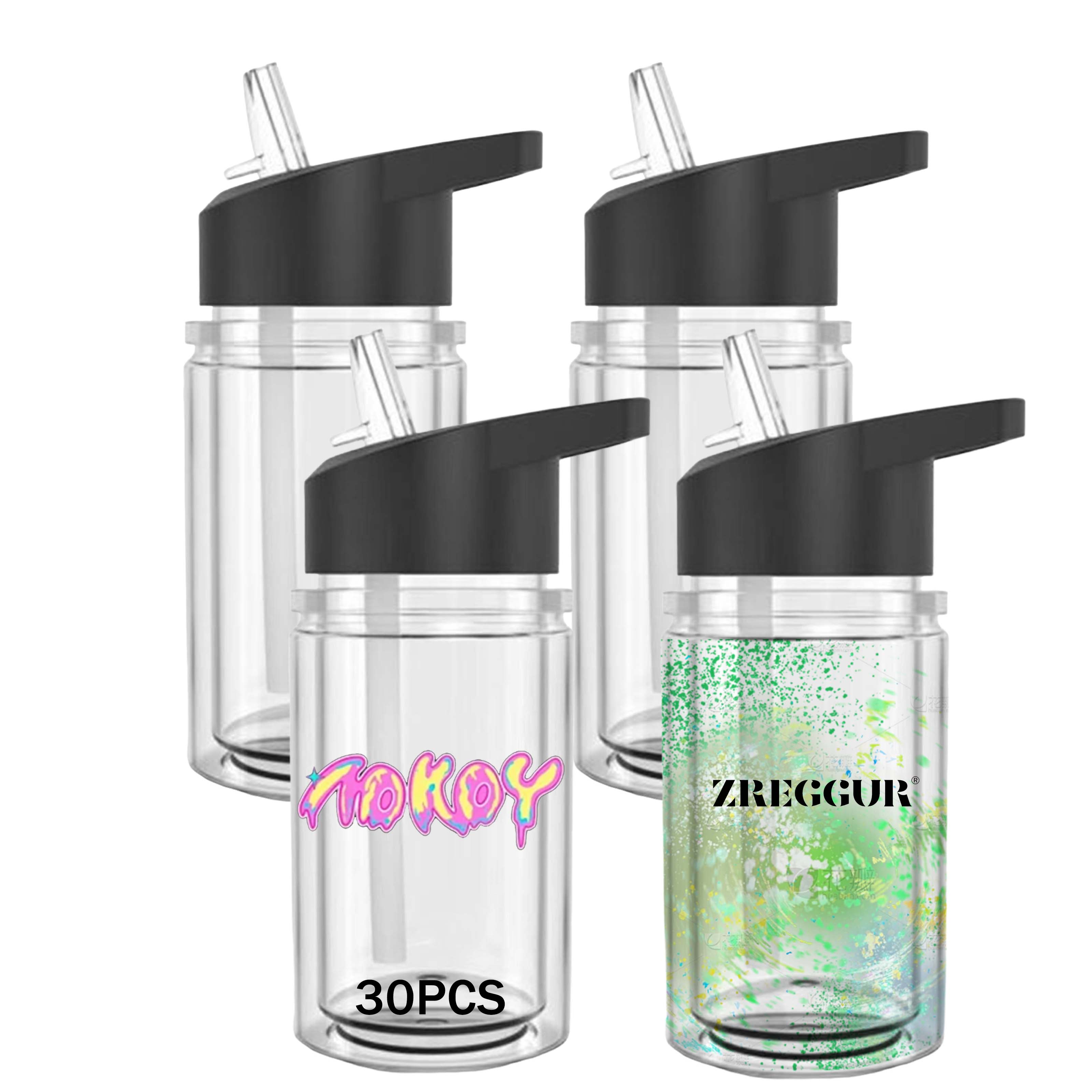 New Products 2024 Kids Water Bottle Bpa Free Sublimation Blanks 10oz Double Predrilled Kids Plastic Snowglobe Tumbler with Straw