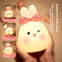 Lampe de chevet en silicone en forme de lapin, anti-stress à pression, avec télécommande et fonction batterie, idéale comme cadeau, vente en gros