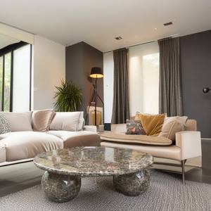 Mesa de Centro Esférica de Mármol Oscuro Emperador, Diseño Creativo Moderno y Redondo de Baja Altura, Muebles DISEN - Product Image 2