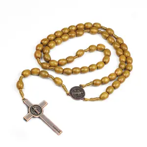 2404 chapelet naturel tissage croisé perles de riz brun foncé collier en bois bijoux de main de prière