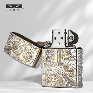 Accendino a cherosene antivento ZORRO/Zorro Z91 DIY-126 in ottone nichelato bianco, design Quattro Cavalieri Apocalittici, di alta gamma, successo TikTok - Product Image 3