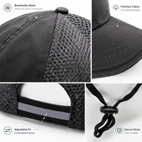 Casquette de baseball noire en maille respirante, légère, à séchage rapide, avec visière incurvée réglable, idéale pour les trajets quotidiens et les voyages en plein air