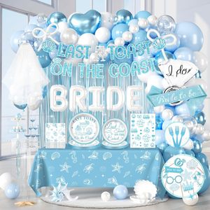 Décorations pour enterrement de vie de jeune fille 'Last Toast on the Coast' comprenant vaisselle, rideau de fond en aluminium, bannière et ballons pour fête d'enterrement de vie de jeune fille - Product Image 1