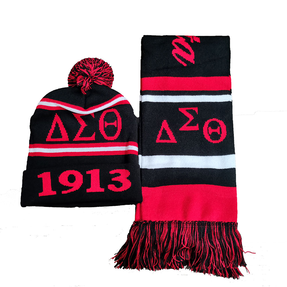 Black with red letters