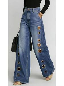 <span class=keywords><strong>Jeans</strong></span> da <span class=keywords><strong>donna</strong></span> a gamba dritta media, modello Street New, con occhielli metallici intagliati, tinta unita, vestibilità ampia e rilassata - Product Image 2