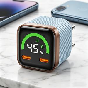 ที่ชาร์จ GaN อัจฉริยะ AI Smart Display 45w พร้อมไฟ  ปลั๊กแบบ EU สำหรับโทรศัพท์ Samsung Apple Xiaomi - Product Image 1