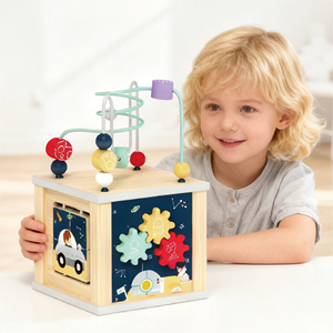 Wooden Montessori Four in One Activity Cube Puzzle Toy Children's Early Education Toy <strong>Busy</strong> <strong>Box</strong> - Product Image 1
