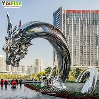 Sculpture de dragon en acier inoxydable poli à vendre