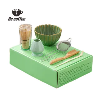 Set hadiah Matcha grosir, set kado matcha, kemasan kocokan bambu dan mangkuk keramik, set Matcha