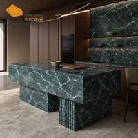 Buffet en marbre vert Alpi Cotrustone, meuble de rangement en pierre naturelle, taille personnalisée, style moderne pour maison, villa, hôtel