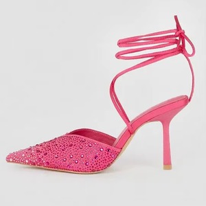 <b>Pink</b> <b>Women</b> <b>Sandals</b> Lace up Pattern Rhinestone Design Heels for Ladies - Product Image 2