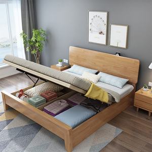 Cama de Alta Calidad con Estructura de Madera, Tamaño King Size, Muebles de Cama Doble, Estilo Nórdico Europeo, Cama de Madera Maciza Moderna y Sencilla - Product Image 3