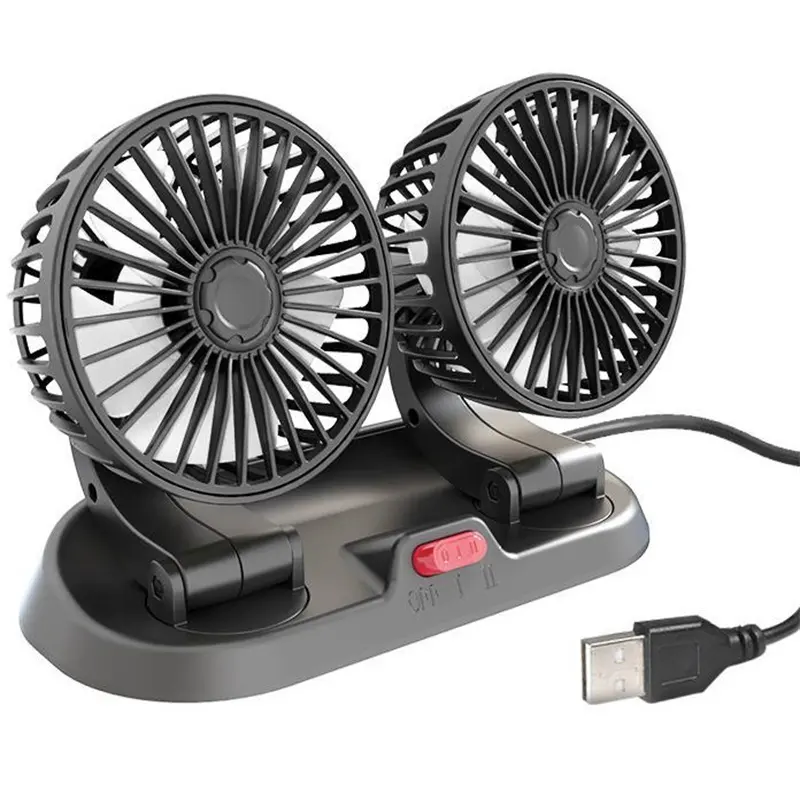 High quality car adjustable air Fast Cooling fan USB dashboard Double Heads fan ABS Car Mini Electronic Fan