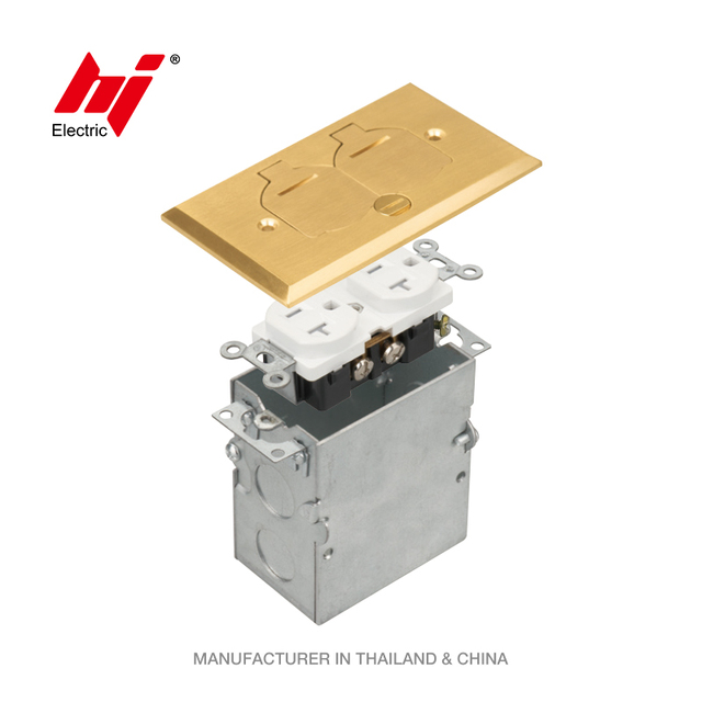 Brass Recessed Floor Box with 20A TR Receptacle and Junction Box CUL Listed