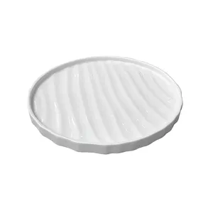 White8.5-12.5 inch porcelain White Dinnerware for Restaurant Round Flat Steak Dinner Plate Wave porcelain plate