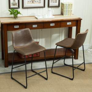 DB Lotusville Chaises de salle à manger vintage marron antique à hauteur de comptoir Lot de 2 en cuir PU - Product Image 4