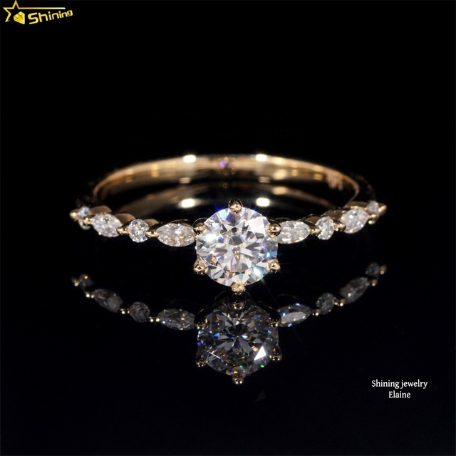 High Quality Round Cut Fine Jewelry Fashion Design 14K Solid Yellow Gold  Moissanite  Diamond Engagement Ring