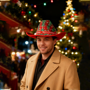 Autre chapeau de Noël en sergé imprimé, style cowboy à calotte conique, Fedora, pour fête et occasions festives - Product Image 4