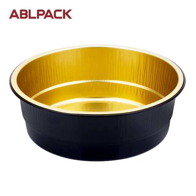 Manufacturer Supplier 1130ML Round Shape Hot Pot Aluminum Food Tray Picnic BBQ Disposable Takeaway Plate With Plastic Lids