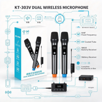 Ensemble de microphones sans fil UHF double HN-303V, micros portatifs sans fil pour karaoké, scène, réunion, discours