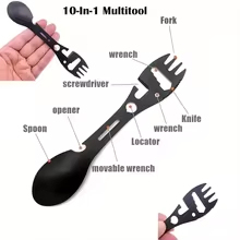 Ensemble d'ustensiles de camping en acier inoxydable, équipement de survie en plein air, 10 en 1, vaisselle de voyage, couverts, fourchette, cuillère, ouvre-boîte - Product Image 5