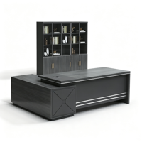 Bureau de direction en forme de L de luxe avec bibliothèque et armoire de rangement, bureau en bois pour la salle du directeur