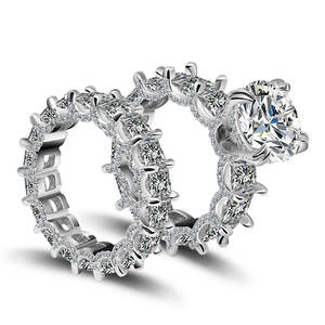 925 комплект из стерлингового серебра, свадебный набор, круглое кольцо с муассанитом и сочетающейся лентой, свадебные аксессуары - Product Image 2