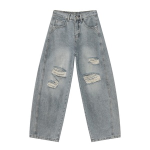 Fabricant de denim streetwear, jeans baggy droits sur mesure, style hip hop vintage, pantalons en denim déchirés - Product Image 5