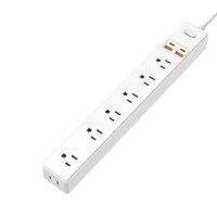 7 outlet AC 4 port pengisian USB, Strip daya pelindung lonjakan listrik, soket ekstensi 2A + 2C