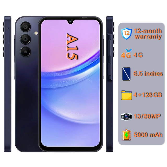 Wholesale High Quality Original Mobile Phones A15 128GB [50MP Camera] [Dual SIM] Unlocked 4G Smartphone A15