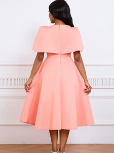Robe pour femmes : col rond, taille cintrée, jupe midi évasée, <span class=keywords><strong>tenue</strong></span> élégante multicolore pour les fêtes/le bureau/les rendez-vous - Product Image 2