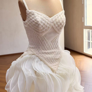 Robe de mariée formelle Jancember 261046 en tulle à volants, avec bretelles spaghetti, motif losanges blancs et <span class=keywords><strong>taille</strong></span> basque - Product Image 6
