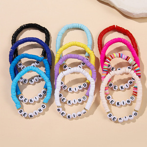 Colorful Letter <b>Beaded</b> <b>Bracelets</b> Set Of 12 Bohemian Style Polymer Clay Jewelry Gift For Unisex - Product Image 3