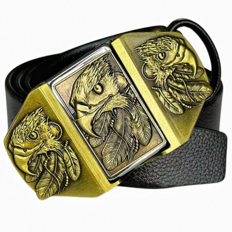 Briquet à kérosène aigle en bronze, ceinture noire - 110 cm