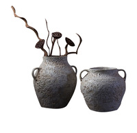 Cina Retro dekorasi lembut buatan tangan Stoneware hitam Zen tanah liat besar pot bunga untuk dijual dekorasi rumah vas keramik