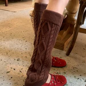 واقيات ساق نسائية رمادية اللون للخريف والشتاء، مبطنة بالصوف، سميكة ومقاومة للبرد، محبوكة من البوليستر/النايلون، بأسلوب كوري فضفاض - Product Image 4