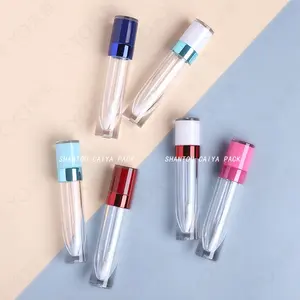 Blue White Thick Double Wall 8ml Plastic Empty Lip Oil Container Metallic Lip Tint Bottle Doe Foot Brush Lip Gloos Tubes