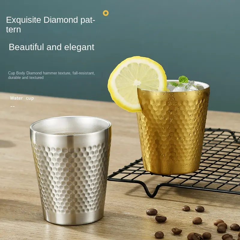 Edelstahl Pint Cups Bier becher Becher mit benutzer definierten Logo Tasse mit Bar Wein Bier trinken doppelwandige gehämmerte Muster Becher