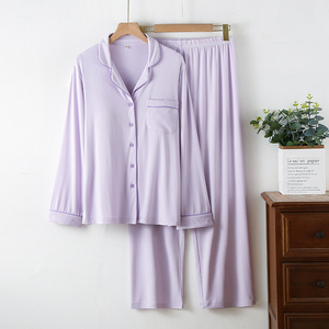 Pigiama a maniche lunghe modale personalizzato in tinta unita da donna traspirante leggero sottile per la primavera estate autunno morbido - Product Image 2