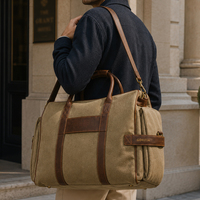 Bolso de Hombro Grande para Hombre, Personalizable con Logotipo, de Lona Encerada Vintage con Detalles en Cuero PU, Multibolsillos, para Portátil y Trabajo, OEM/ODM Disponible