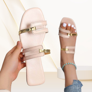 Sandales décontractées pour la plage, houes intérieures et extérieures, pantoufles plates grande taille à la mode pour femmes, sandales d'été neuves à bout carré et à blocs de couleurs pour femmes - Product Image 6