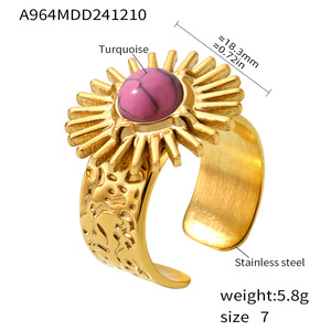 แหวนทองคำแท้18K วงแหวนที่สามารถเปิดได้สีฟ้าดอกทานตะวันสีเทอร์ควอยส์ - Product Image 4