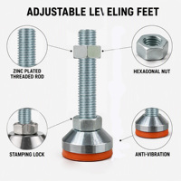 Pieds de nivellement réglables D60*M20*L100 en acier au carbone zingué M20 avec base en caoutchouc PVC durable