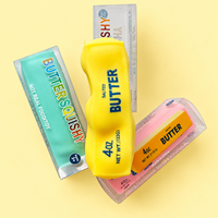 Jouet sensoriel anti-stress souple en TPR, motif beurre croustillant, avec remplissage en blocs d'argile, 14 cm, Jaune/Rose/Bleu, Vente en gros