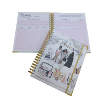 Agenda spirale doré personnalisé, planificateur hebdomadaire, planificateur budgétaire, journal d'affaires, impression personnalisée OEM ODM